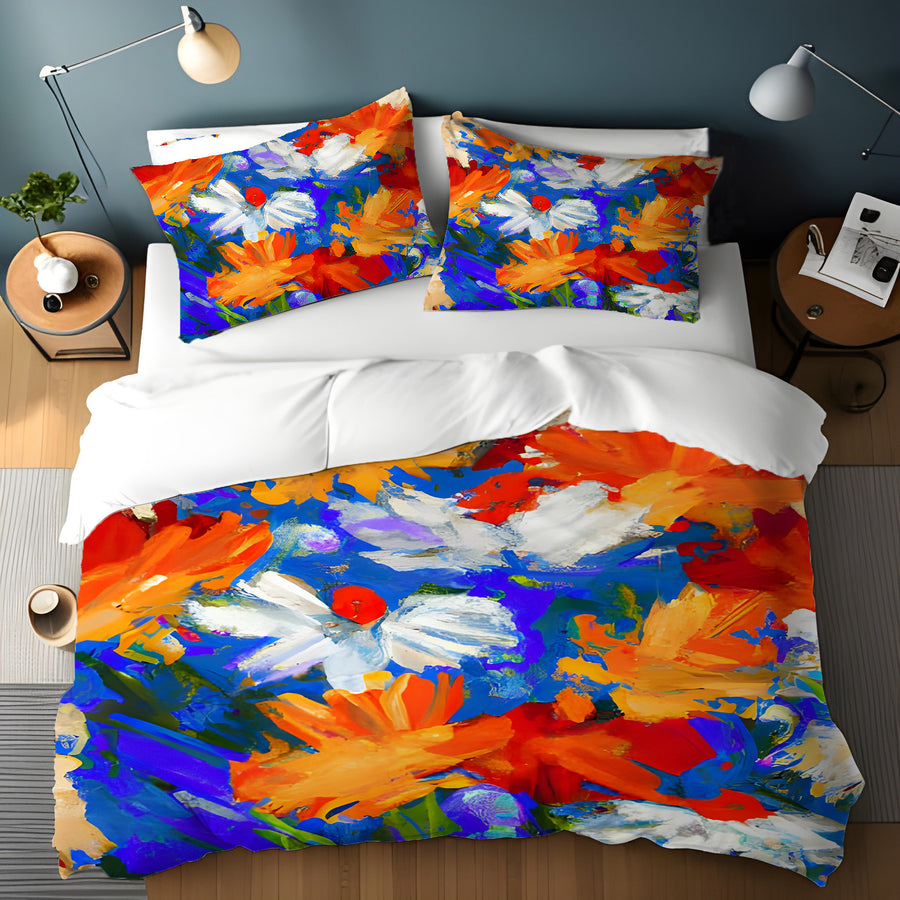 Red and Blue Floral Expression Artwork Duvet Cover