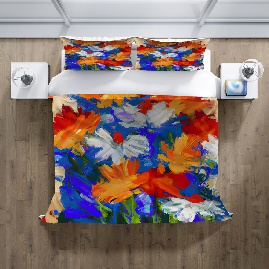 Red and Blue Floral Expression Artwork Duvet Cover