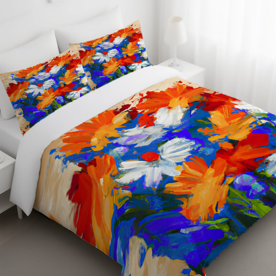 Red and Blue Floral Expression Artwork Duvet Cover