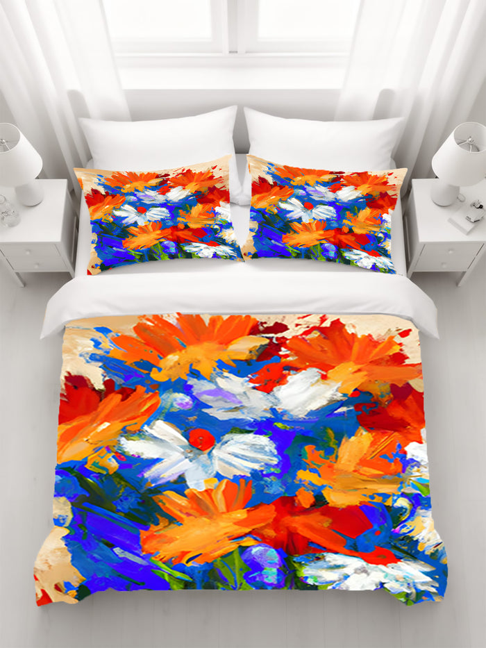 Red and Blue Floral Expression Artwork Duvet Cover