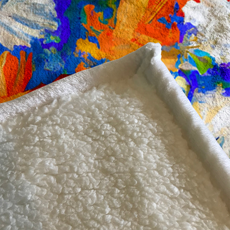 Red and Blue Floral Expression Artwork Fleece Sherpa Blanket