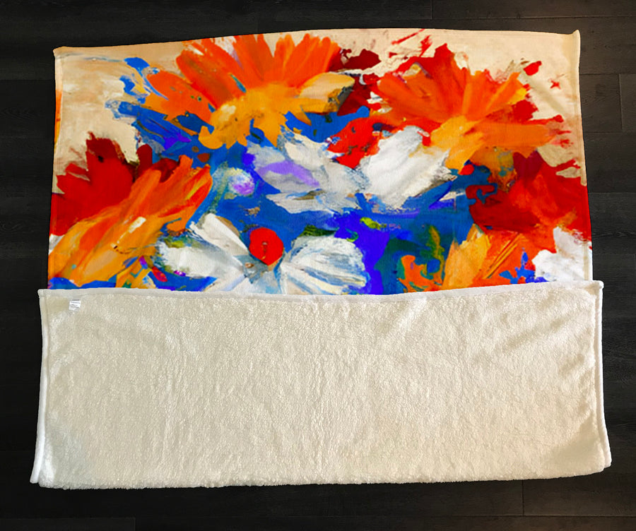 Red and Blue Floral Expression Artwork Fleece Sherpa Blanket