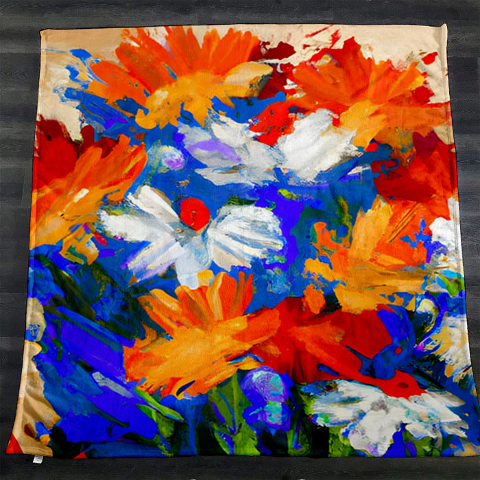 Red and Blue Floral Expression Artwork Fleece Sherpa Blanket