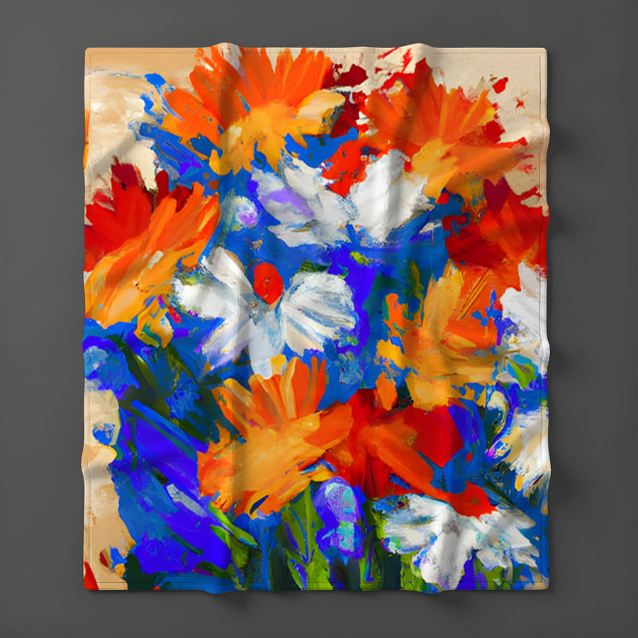 Red and Blue Floral Expression Artwork Fleece Sherpa Blanket