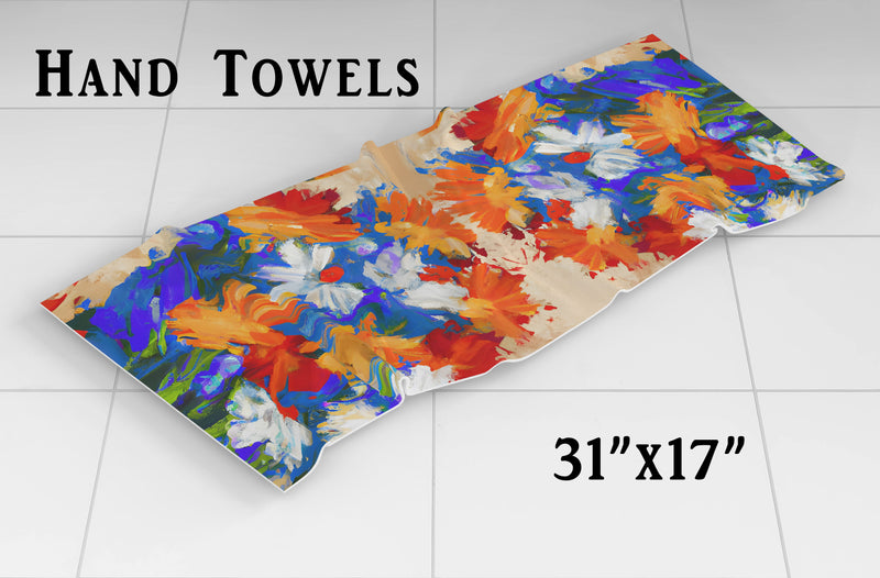 Painted Floral Shower Curtain - Blue and Orange Modern Floral Print - Deja Blue Studios
