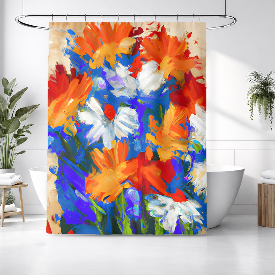 Red and Blue Floral Expression Artwork Shower Curtain