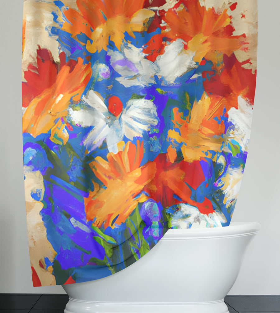 Red and Blue Floral Expression Artwork Shower Curtain