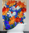 Painted Floral Shower Curtain - Blue and Orange Modern Floral Print - Deja Blue Studios
