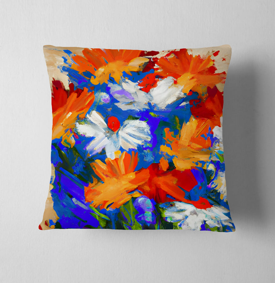 Red and Blue Floral Expression Artwork Throw Pillow Cover
