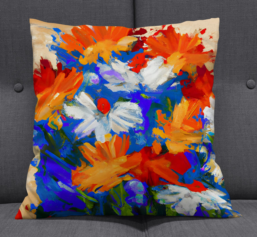 Red and Blue Floral Expression Artwork Throw Pillow Cover