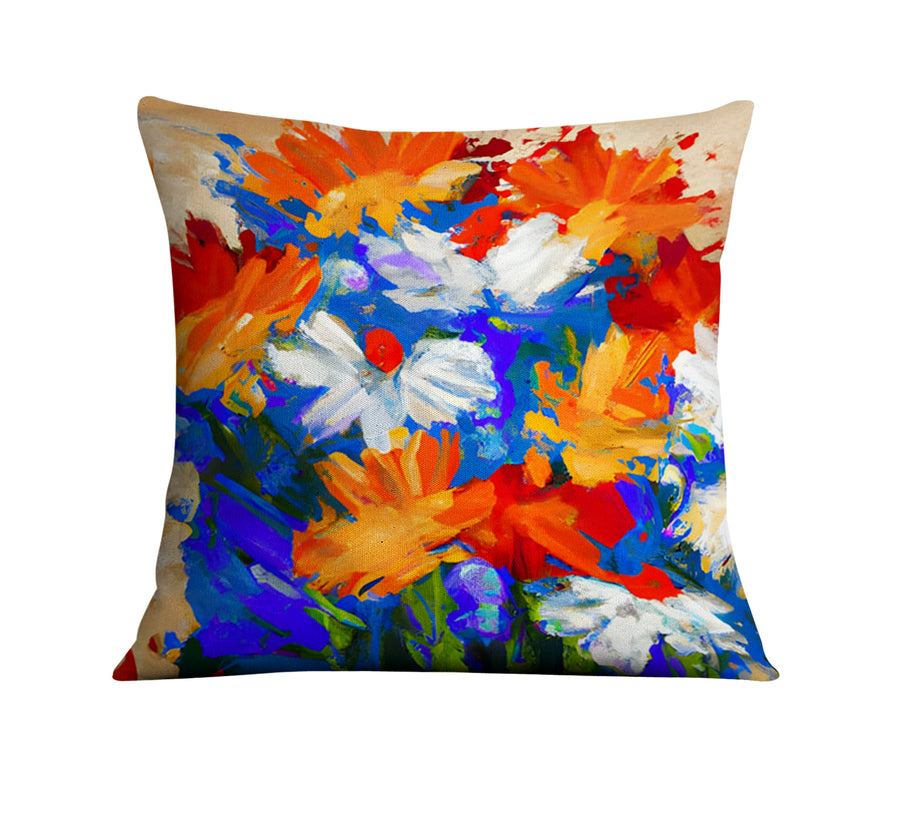 Red and Blue Floral Expression Artwork Throw Pillow Cover
