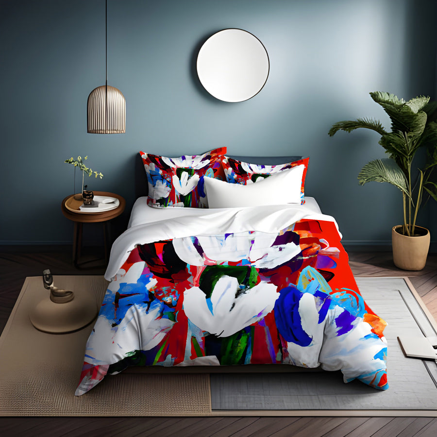 Red and White Floral Pattern Duvet Cover