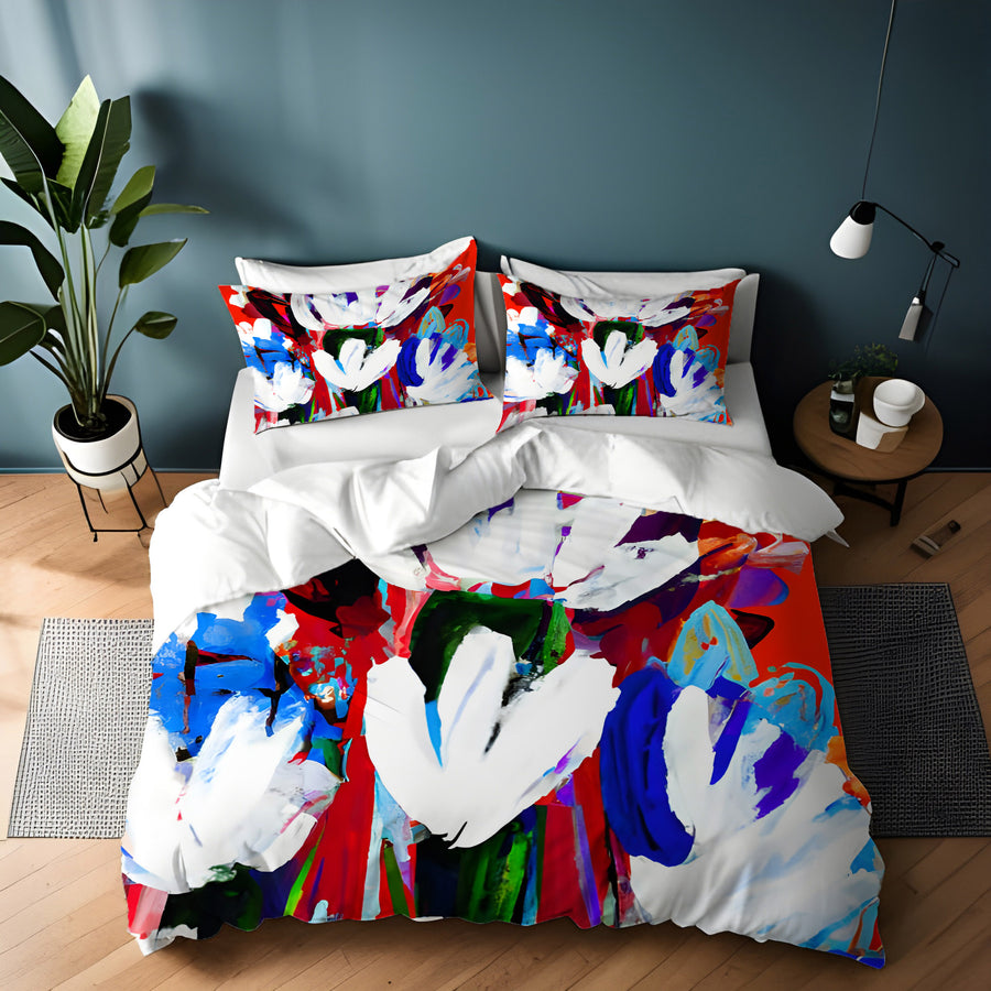 Red and White Floral Pattern Duvet Cover