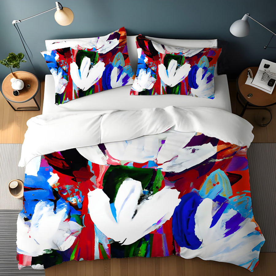 Red and White Floral Pattern Duvet Cover