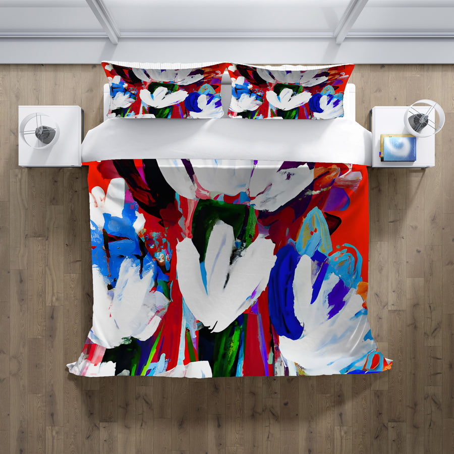 Red and White Floral Pattern Duvet Cover