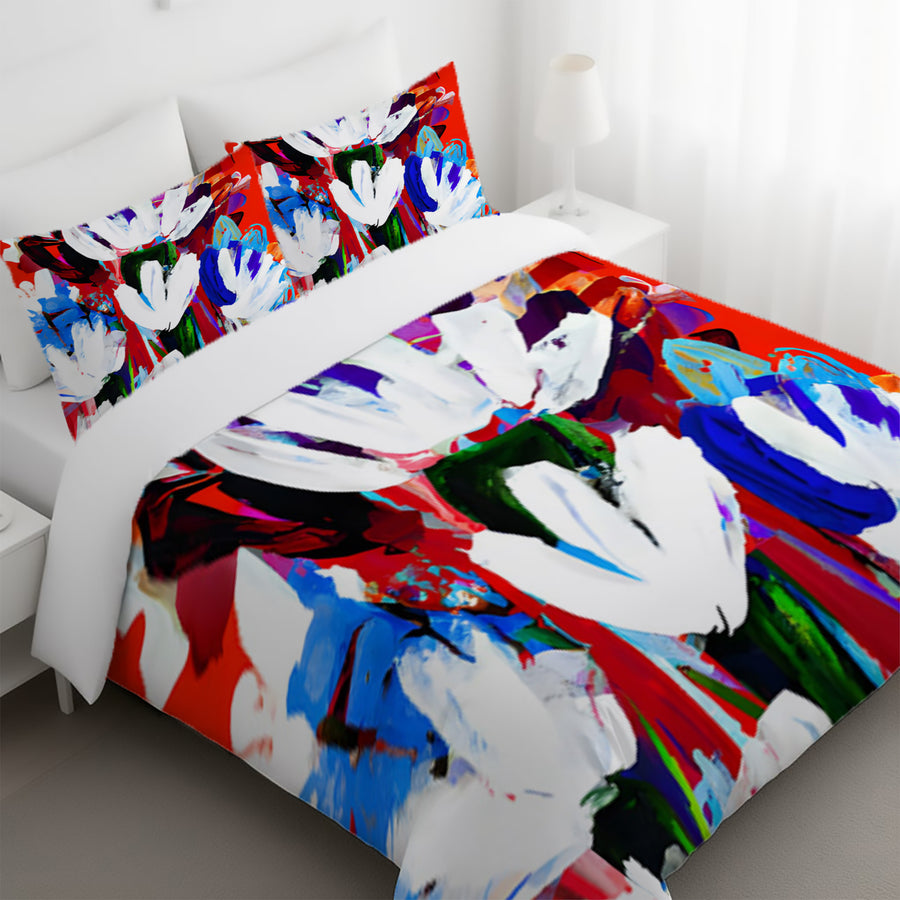Red and White Floral Pattern Duvet Cover