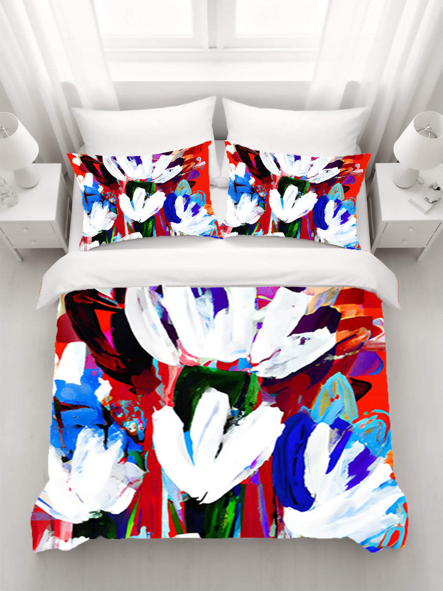 Red and White Floral Pattern Duvet Cover