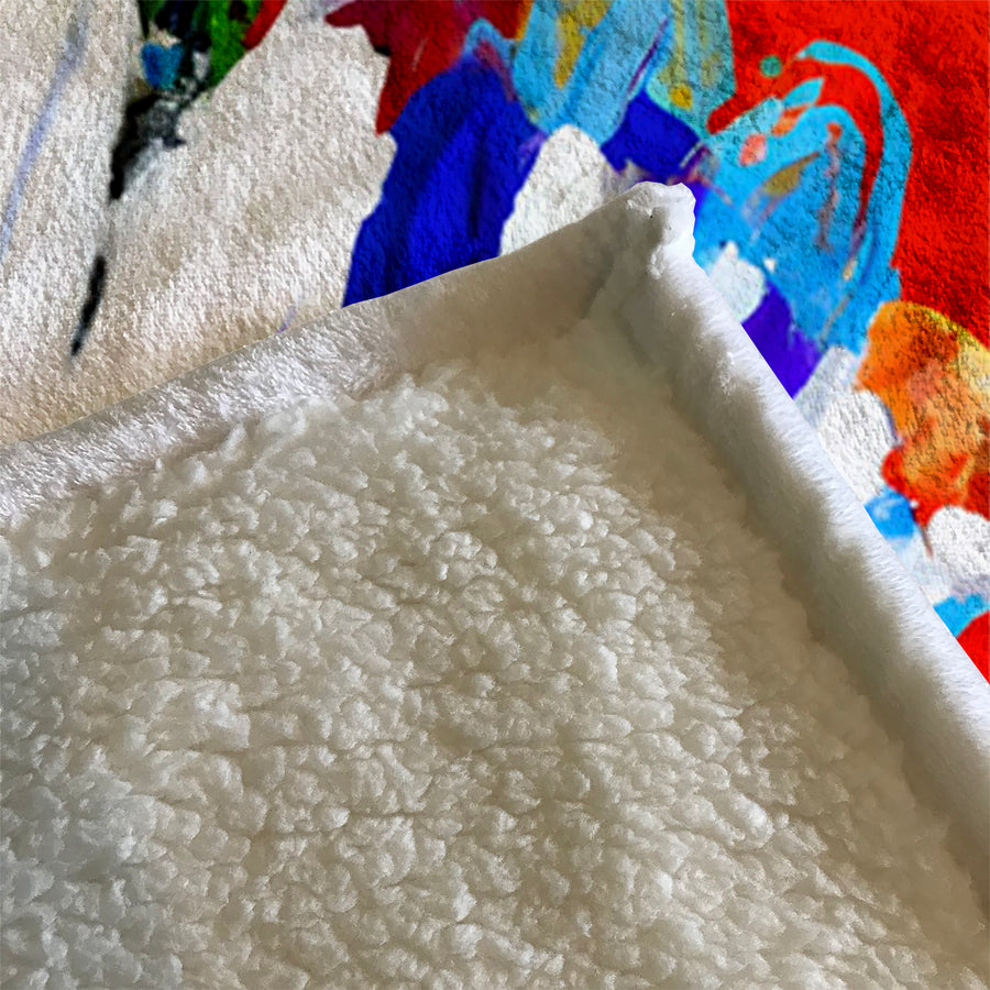 Red and White Floral Pattern Fleece Sherpa Blanket