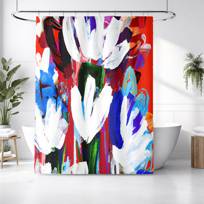 Red and White Floral Pattern Shower Curtain