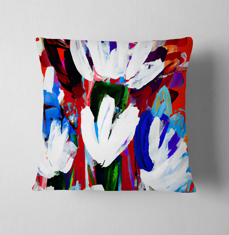 Red and White Floral Pattern Throw Pillow Cover