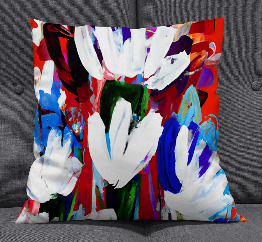Red and White Floral Pattern Throw Pillow Cover