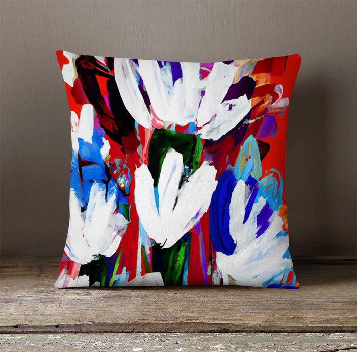Red and White Floral Pattern Throw Pillow Cover