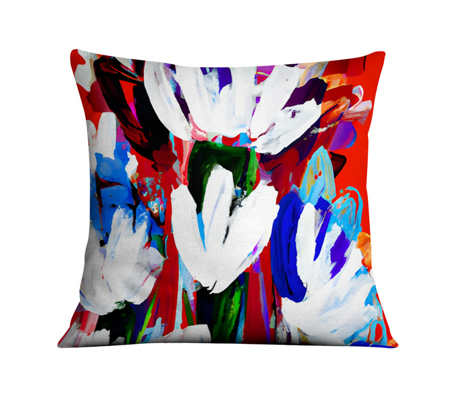 Red and White Floral Pattern Throw Pillow Cover