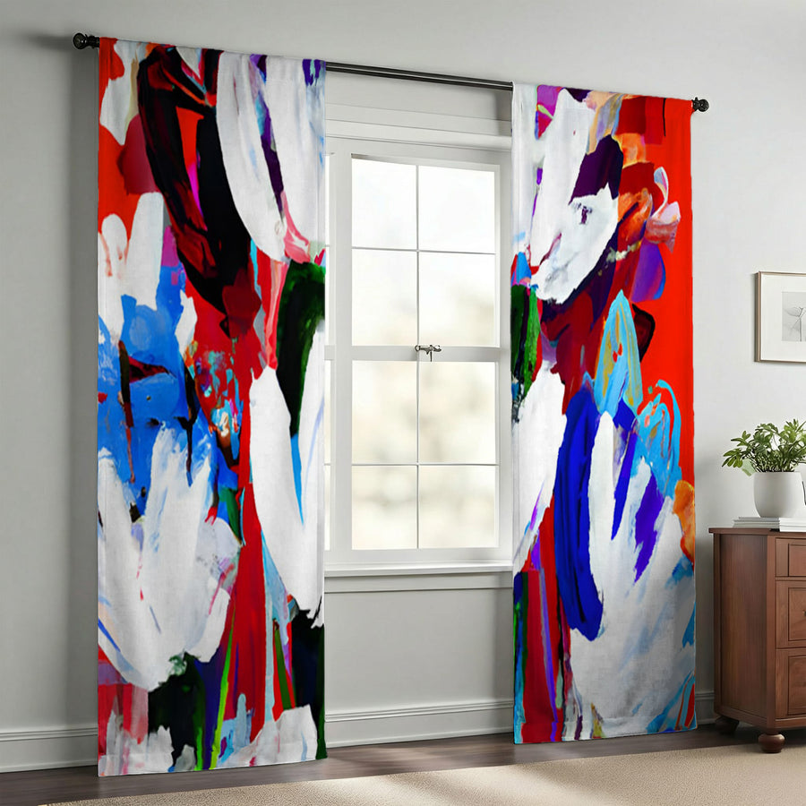 Red and White Floral Pattern Window Curtain