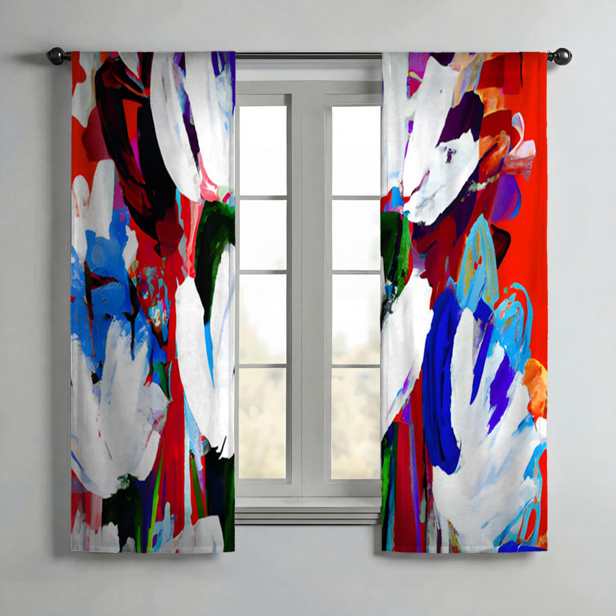 Red and White Floral Pattern Window Curtain