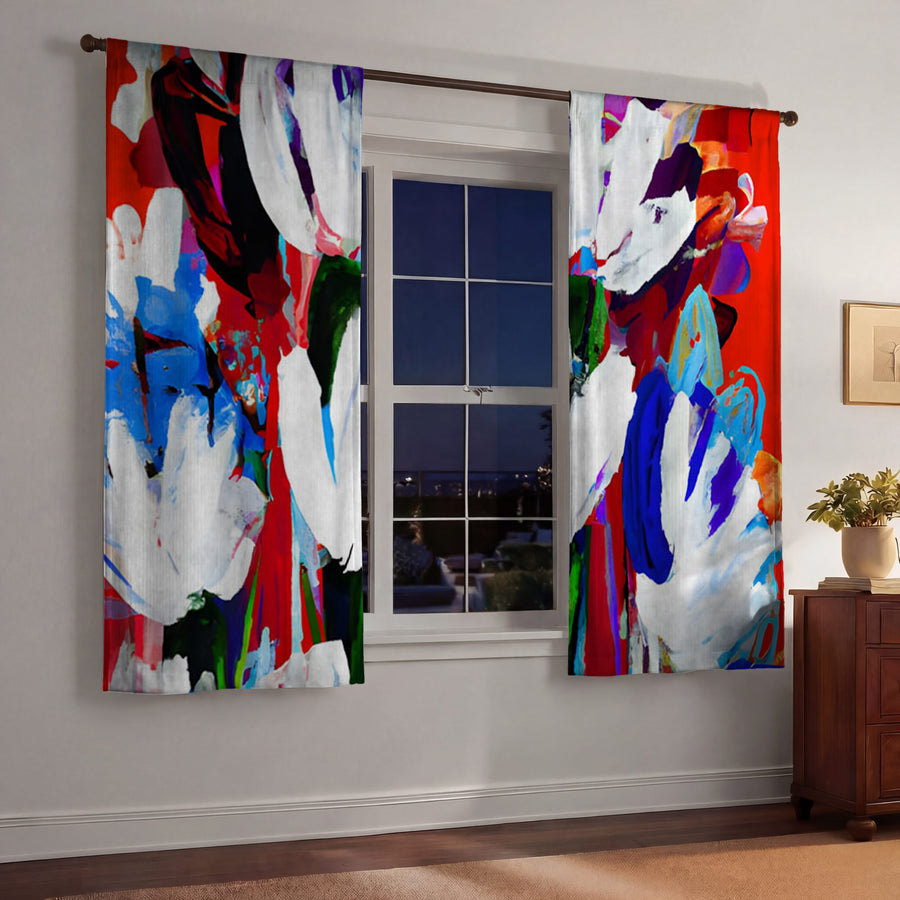 Red and White Floral Pattern Window Curtain