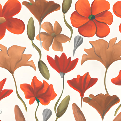 Beige and Orange Floral Botanical Pattern