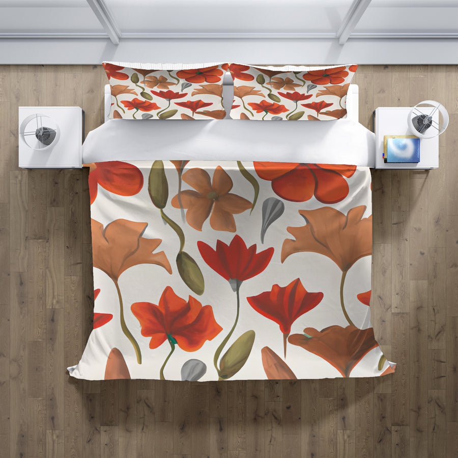 Beige and Orange Floral Botanical Pattern Duvet Cover