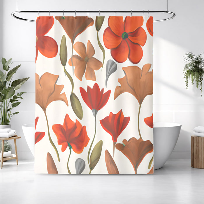 Beige and Orange Floral Botanical Pattern Shower Curtain