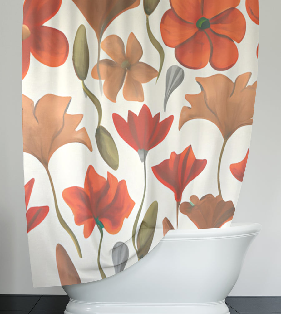 Beige and Orange Floral Botanical Pattern Shower Curtain