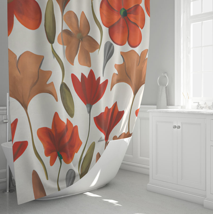 Beige and Orange Floral Botanical Pattern Shower Curtain