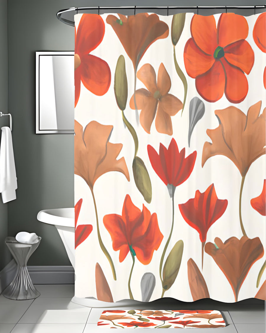 Beige and Orange Floral Botanical Pattern Shower Curtain