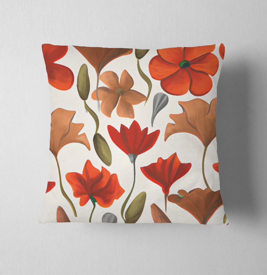Beige and Orange Floral Botanical Pattern Throw Pillow Cover