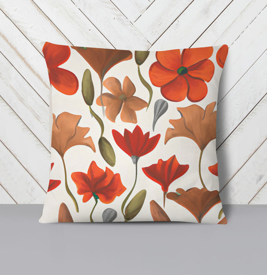 Beige and Orange Floral Botanical Pattern Throw Pillow Cover