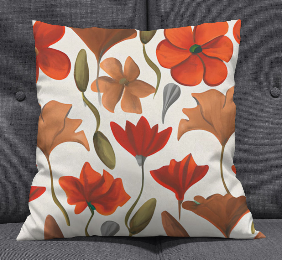 Beige and Orange Floral Botanical Pattern Throw Pillow Cover