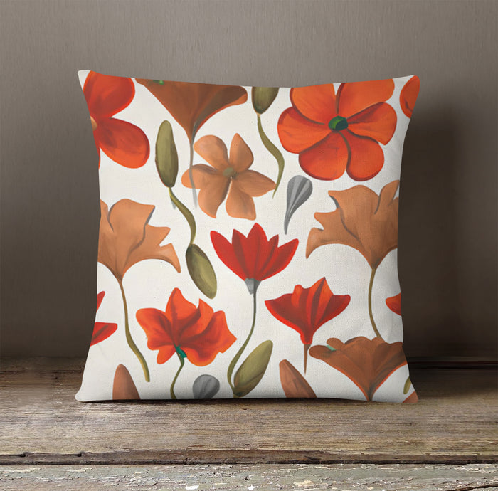 Beige and Orange Floral Botanical Pattern Throw Pillow Cover