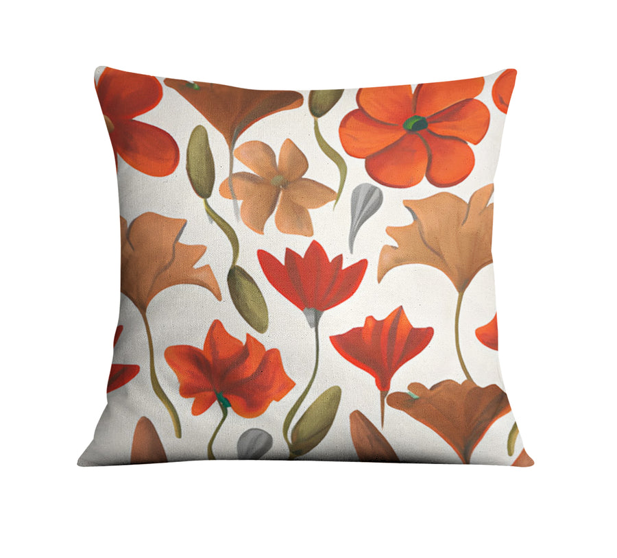 Beige and Orange Floral Botanical Pattern Throw Pillow Cover