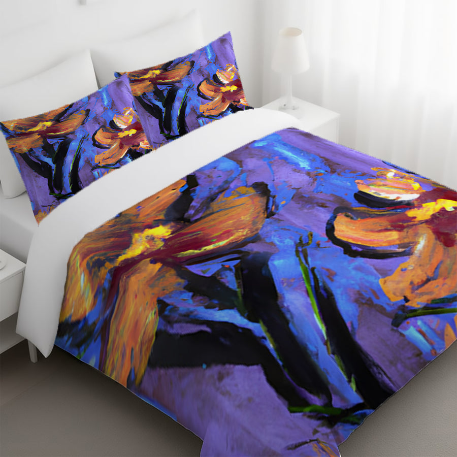 Purple and Orange Floral Expression Artwork Duvet Cover