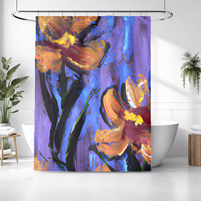 Purple and Orange Floral Expression Artwork Shower Curtain