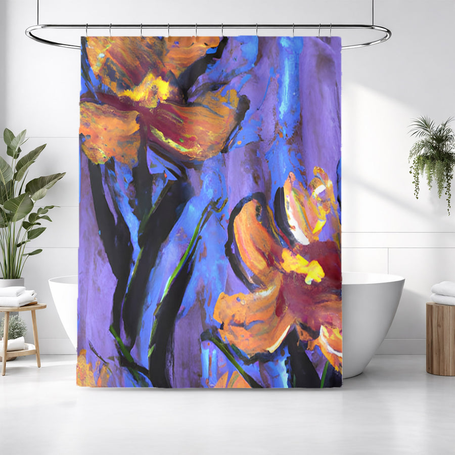 Purple and Orange Floral Expression Artwork Shower Curtain