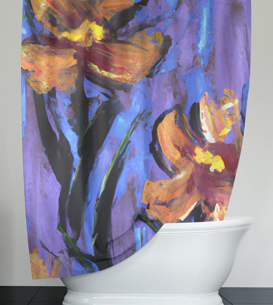 Purple and Orange Floral Expression Artwork Shower Curtain