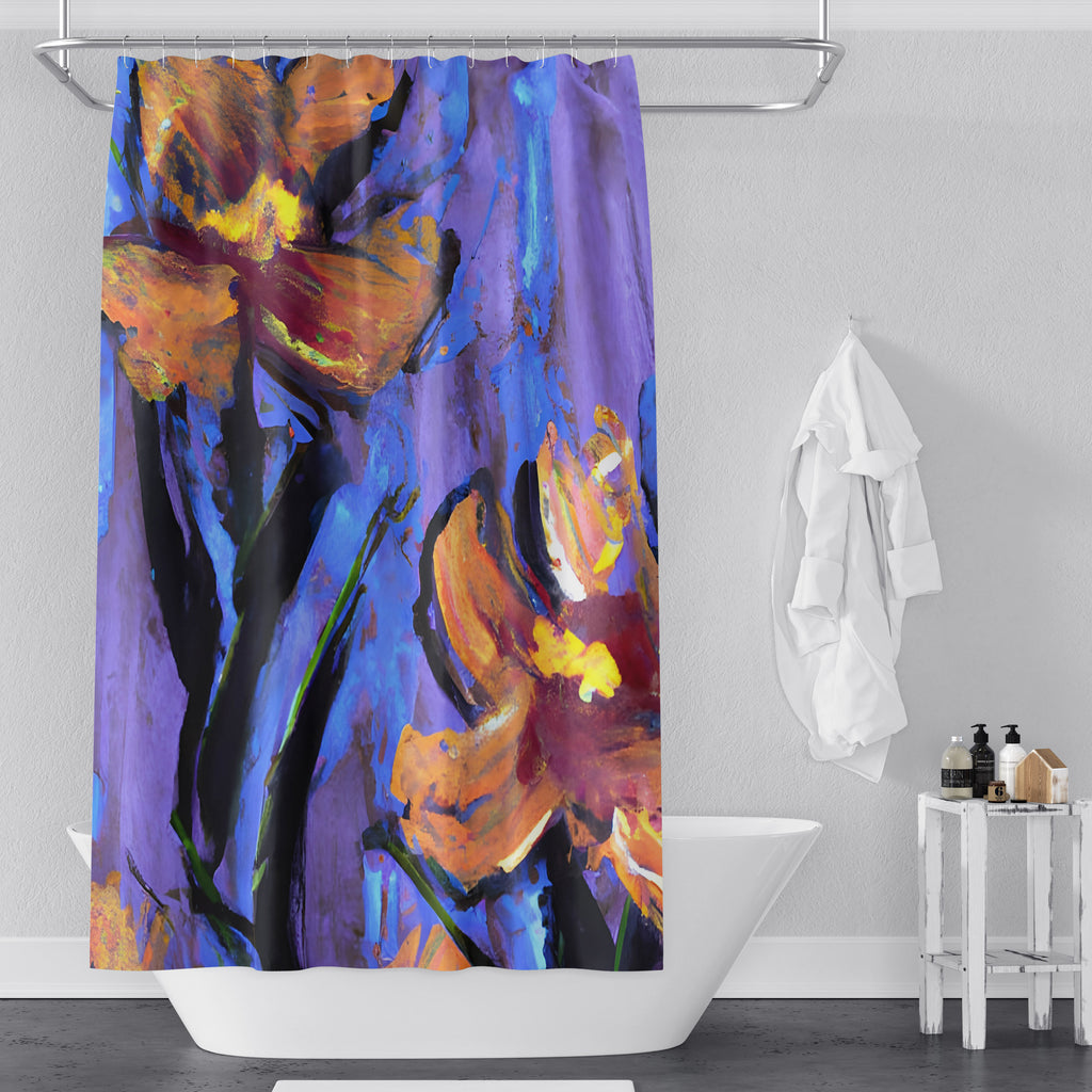 Watercolor Floral Shower Curtain - Purple and Orange Dainty Floral Print - Deja Blue Studios