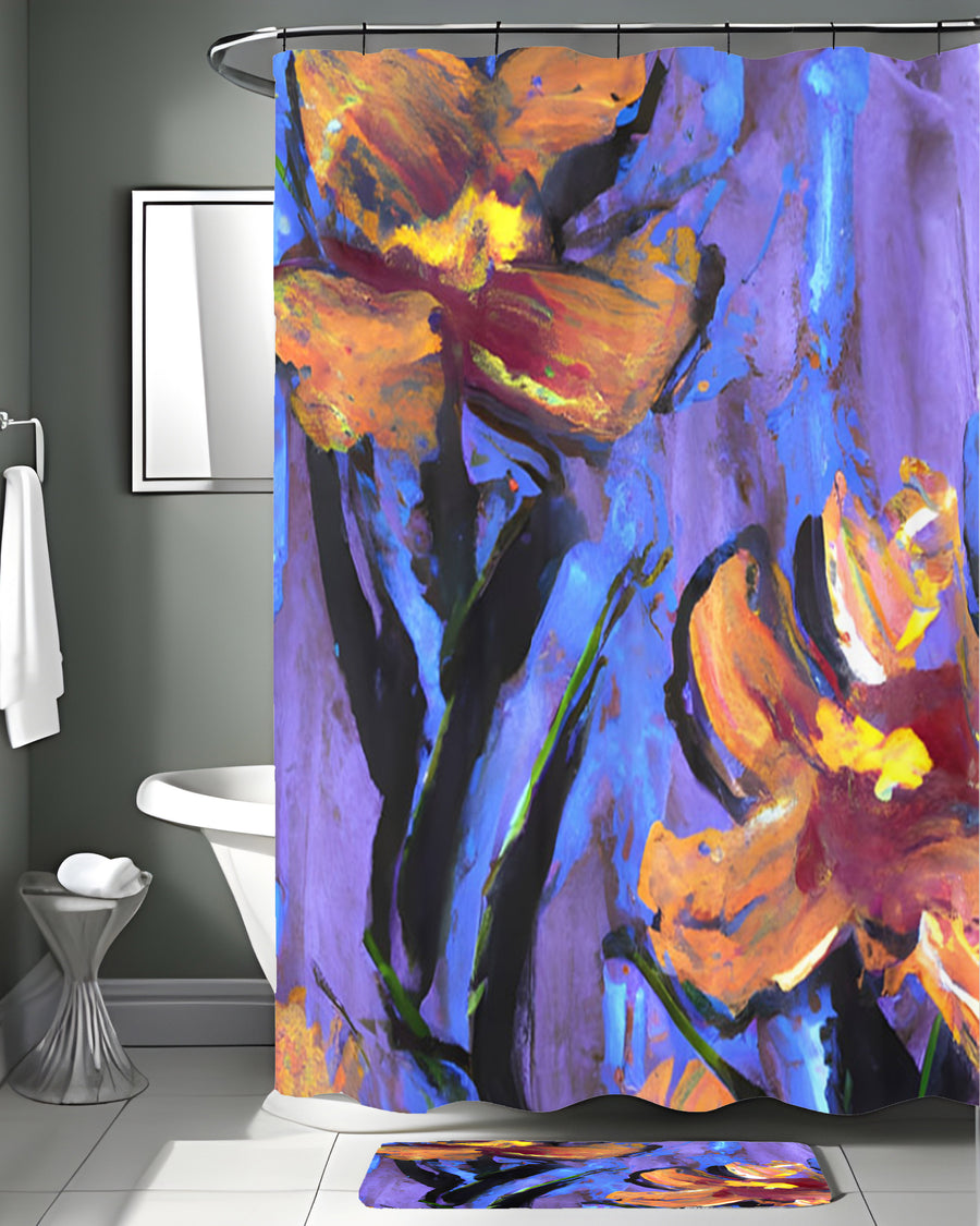 Purple and Orange Floral Expression Artwork Shower Curtain