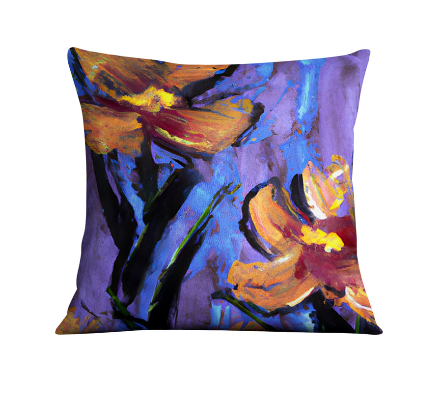 Purple and Orange Floral Expression Artwork Throw Pillow Cover