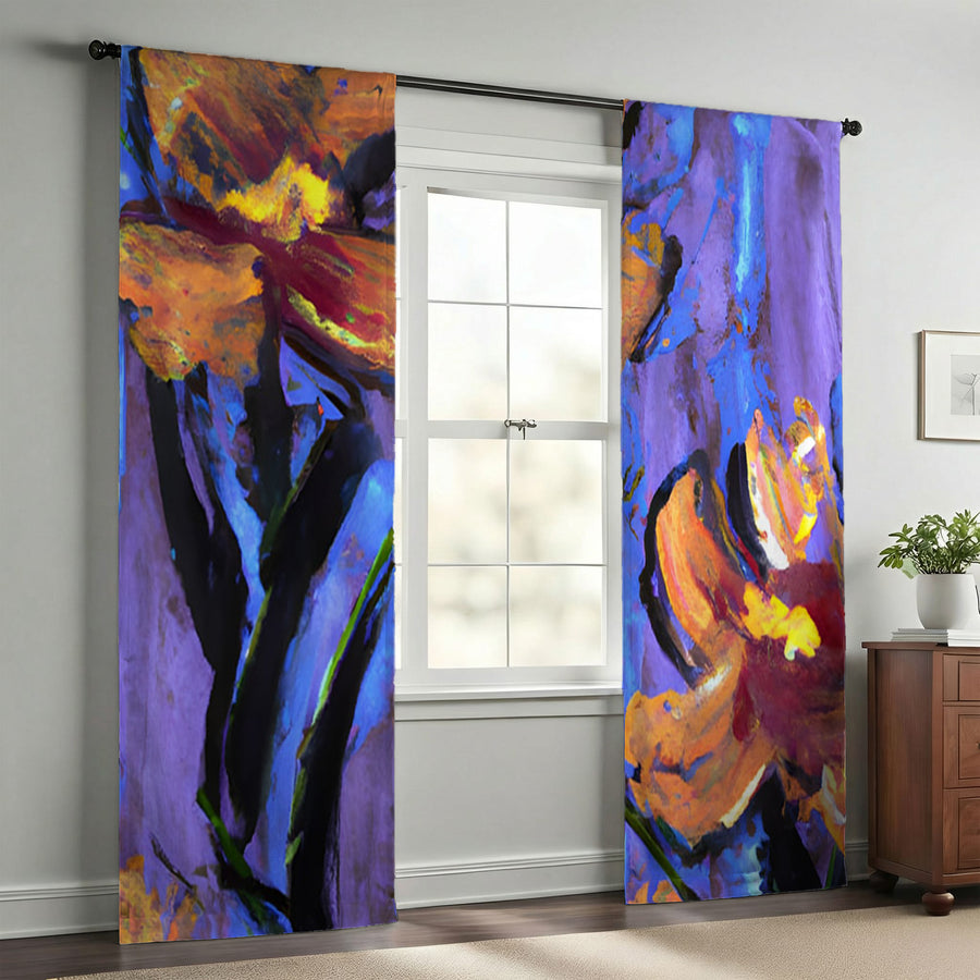 Purple and Orange Floral Expression Artwork Window Curtain