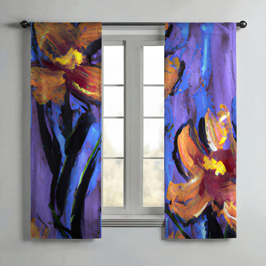 Purple and Orange Floral Expression Artwork Window Curtain